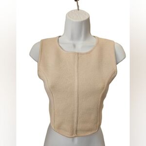 House Of Harlow Cream Sleeveless Knit Sweater Crop Top